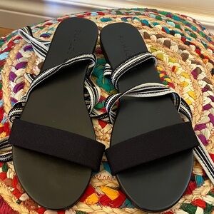 Rothy’s Black Sandals with Striped Accents